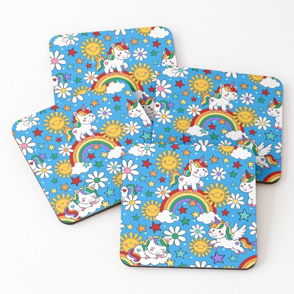 Item preview, Unicorns Rainbows and Sunshine in Blue designed and sold by KrisInStitches.
