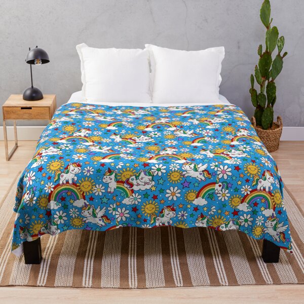 Item preview, Unicorns Rainbows and Sunshine in Blue designed and sold by KrisInStitches.