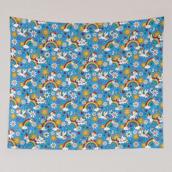 Item preview, Unicorns Rainbows and Sunshine in Blue designed and sold by KrisInStitches.