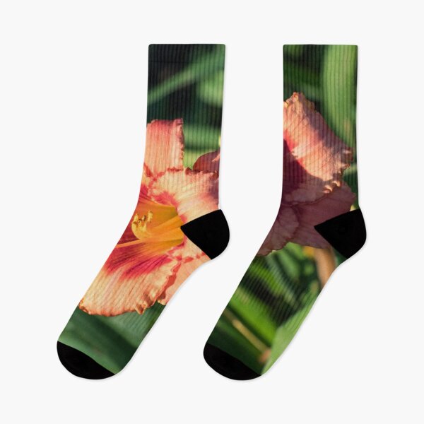 Item preview, Two Sunlit Orangey Pink Daylilies in Bloom designed and sold by Georgia Mizuleva.