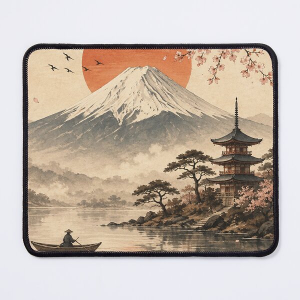Item preview, Mount Fuji Japanese Cherry Blossom Pagoda Red Sun Boat Graphic designed and sold by PACS0011.