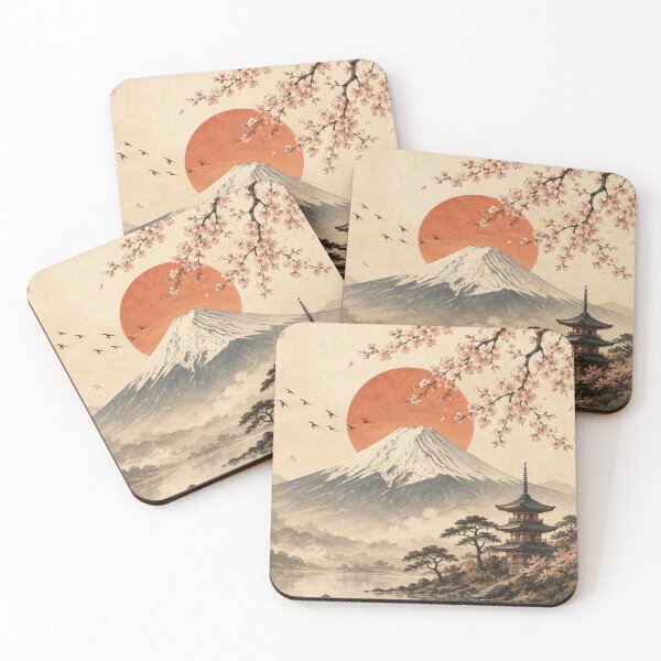 Item preview, Mount Fuji Japanese Cherry Blossom Pagoda Red Sun Boat Graphic designed and sold by PACS0011.
