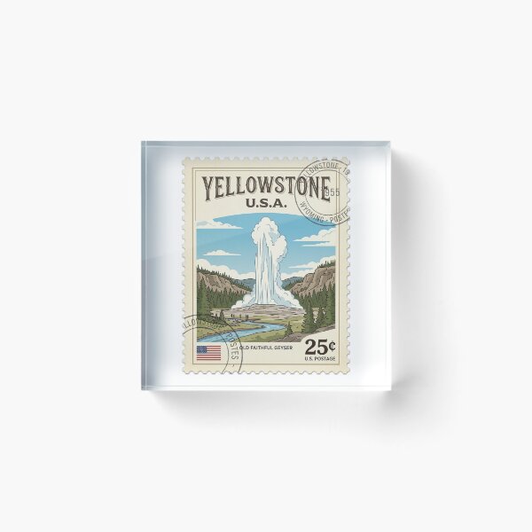 Item preview, Vintage Yellowstone Old Faithful Geyser Travel Stamp designed and sold by k3rstman1.