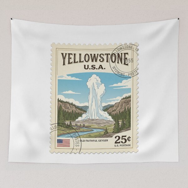 Item preview, Vintage Yellowstone Old Faithful Geyser Travel Stamp designed and sold by k3rstman1.