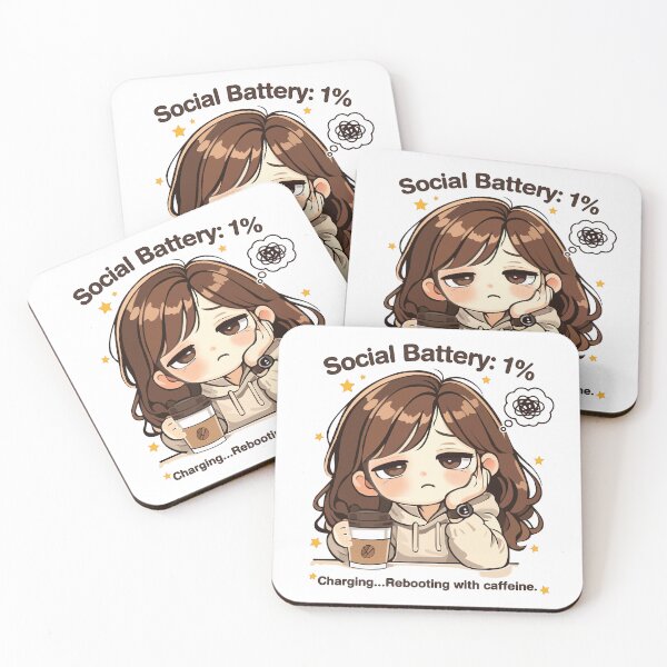 Item preview, Social Battery 1% Coffee Girl Sticker | Cute Introvert Coffee Lover Design designed and sold by Charul2dartist.