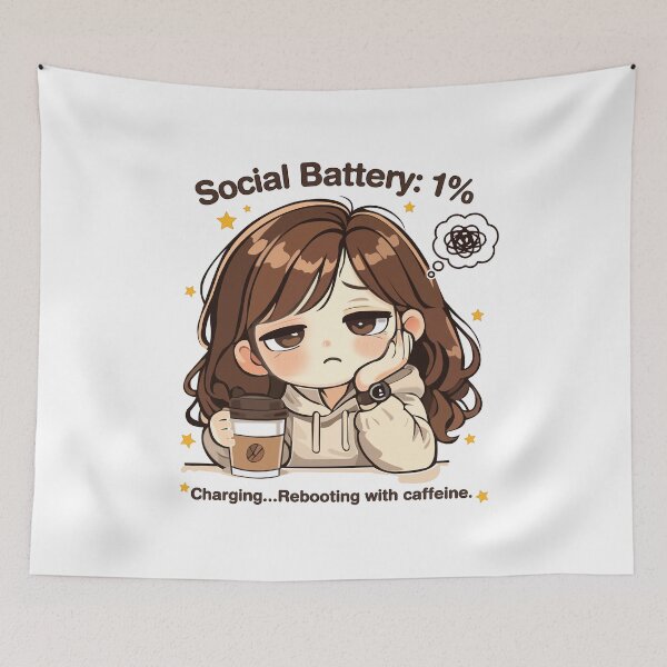 Item preview, Social Battery 1% Coffee Girl Sticker | Cute Introvert Coffee Lover Design designed and sold by Charul2dartist.