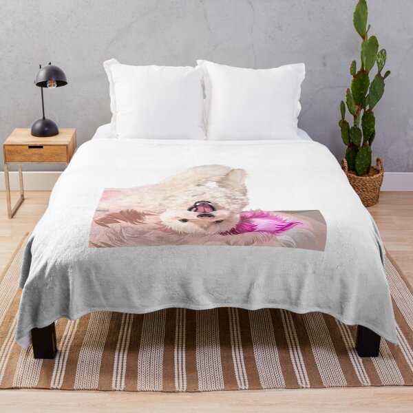 Item preview, Playful Upside Down Fluffy White Dog Portrait designed and sold by onebystudio.