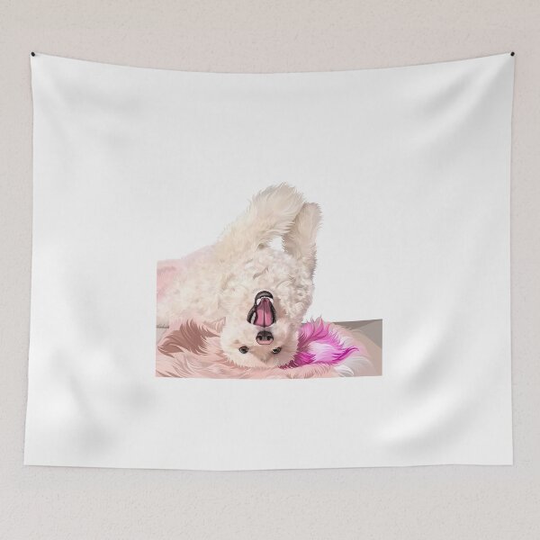 Item preview, Playful Upside Down Fluffy White Dog Portrait designed and sold by onebystudio.