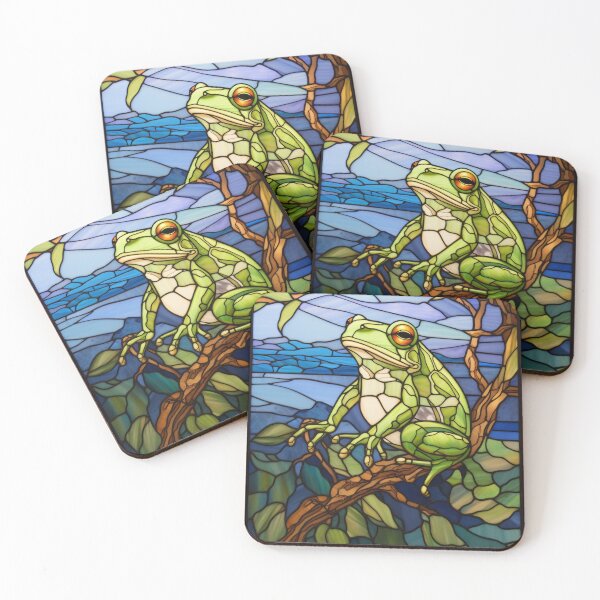 Item preview, Tropical Green Frog Stained Glass Panel designed and sold by pinkal.