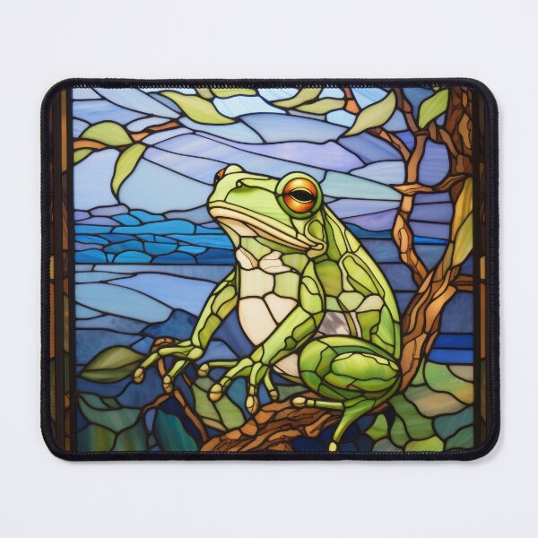 Item preview, Tropical Green Frog Stained Glass Panel designed and sold by pinkal.