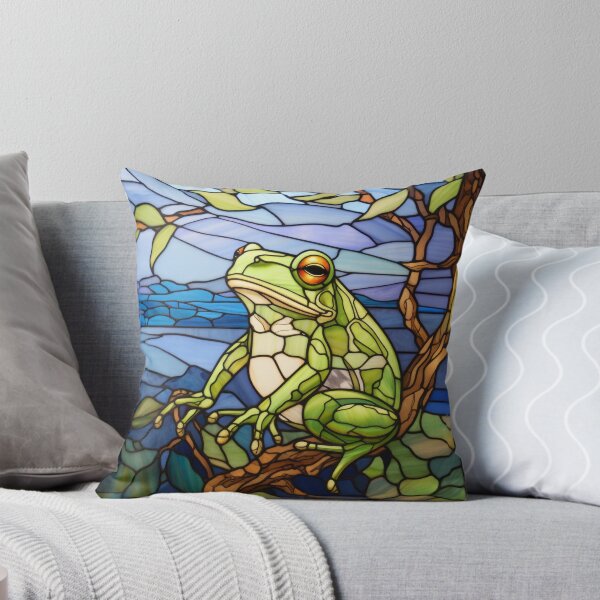 Item preview, Tropical Green Frog Stained Glass Panel designed and sold by pinkal.