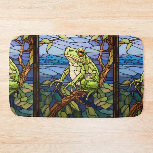 Item preview, Tropical Green Frog Stained Glass Panel designed and sold by pinkal.