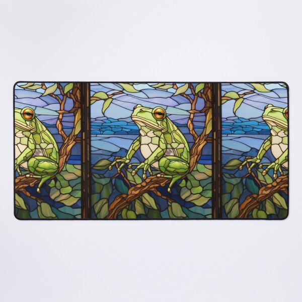 Item preview, Tropical Green Frog Stained Glass Panel designed and sold by pinkal.