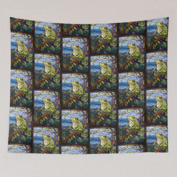 Item preview, Tropical Green Frog Stained Glass Panel designed and sold by pinkal.
