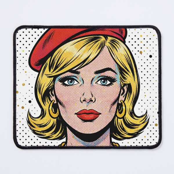 Item preview, Pink Hair Woman Black Beret Gold Dots Pop Art T-Shirt designed and sold by MAISON SYLVIE.