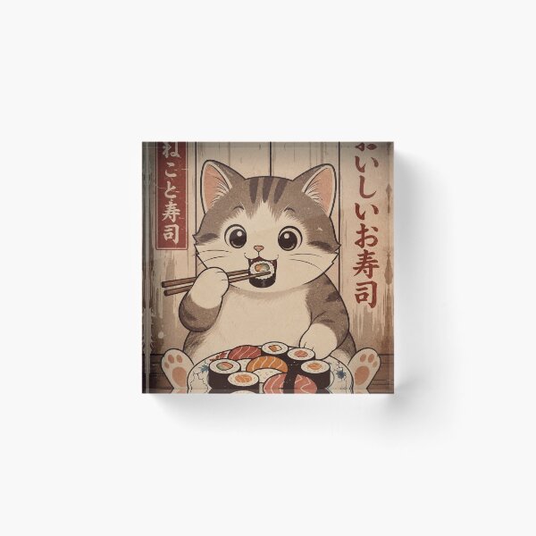 Artikelvorschau, Cute Cat Eating Sushi – Vintage Japanese Style entworfen und verkauft von Mavriboy.