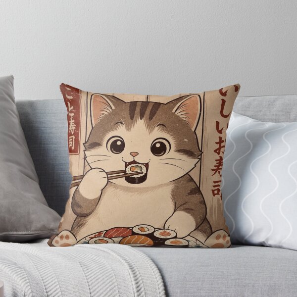 Item preview, Cute Cat Eating Sushi – Vintage Japanese Style designed and sold by Mavriboy.
