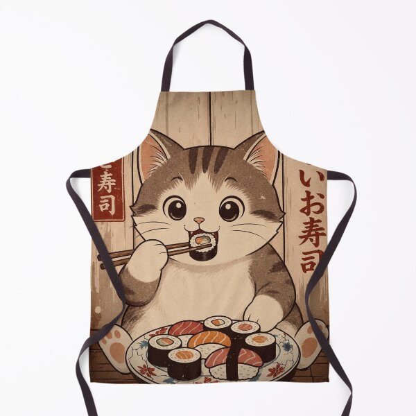 Item preview, Cute Cat Eating Sushi – Vintage Japanese Style designed and sold by Mavriboy.