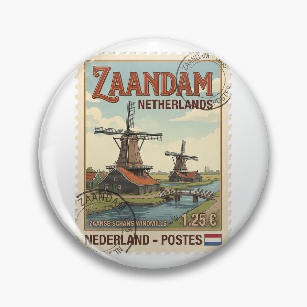 Item preview, Vintage Zaanse Schans Windmills Netherlands Travel Stamp designed and sold by k3rstman1.