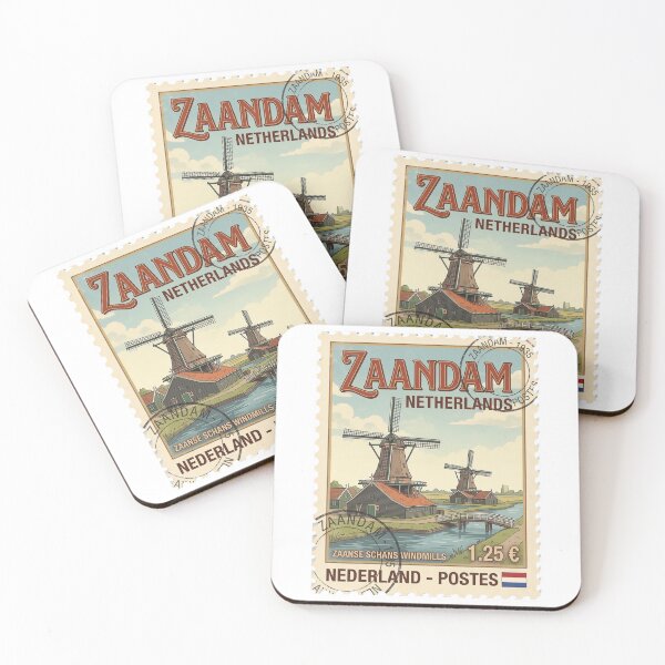 Item preview, Vintage Zaanse Schans Windmills Netherlands Travel Stamp designed and sold by k3rstman1.