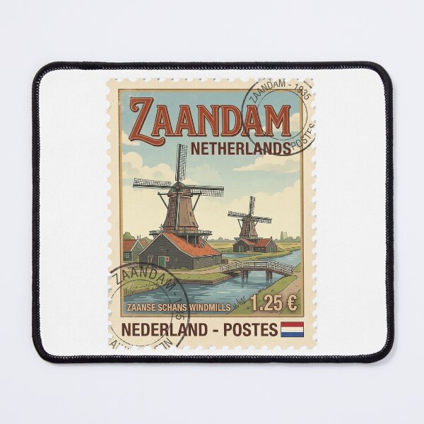 Item preview, Vintage Zaanse Schans Windmills Netherlands Travel Stamp designed and sold by k3rstman1.