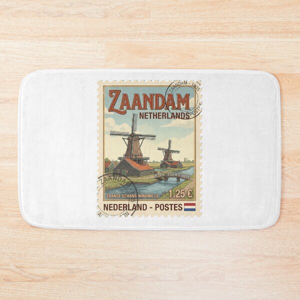 Item preview, Vintage Zaanse Schans Windmills Netherlands Travel Stamp designed and sold by k3rstman1.