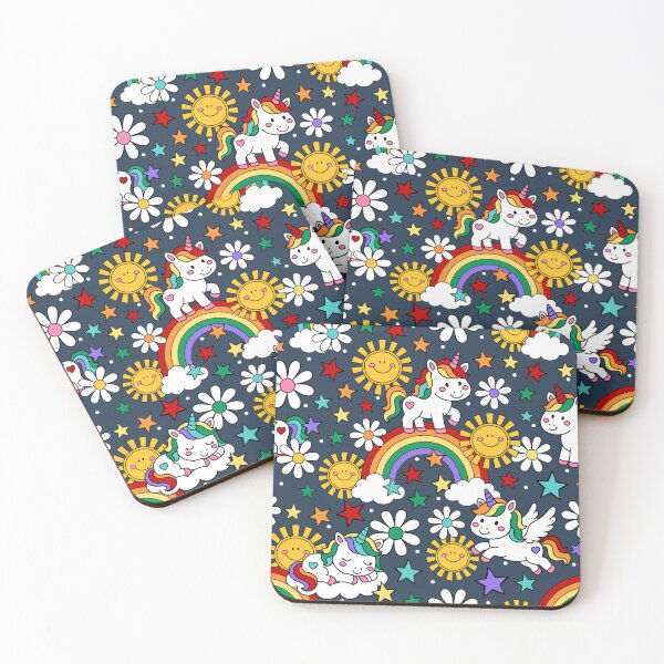 Item preview, Unicorns Rainbows and Sunshine in Navy designed and sold by KrisInStitches.