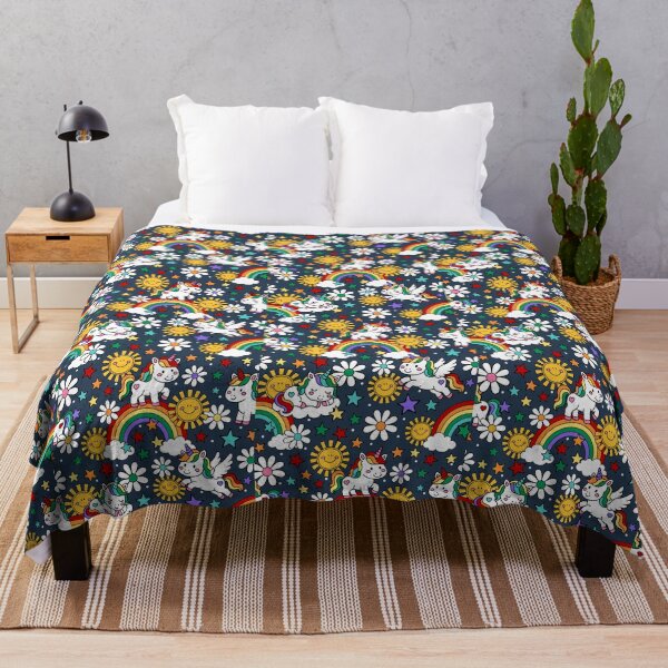 Item preview, Unicorns Rainbows and Sunshine in Navy designed and sold by KrisInStitches.