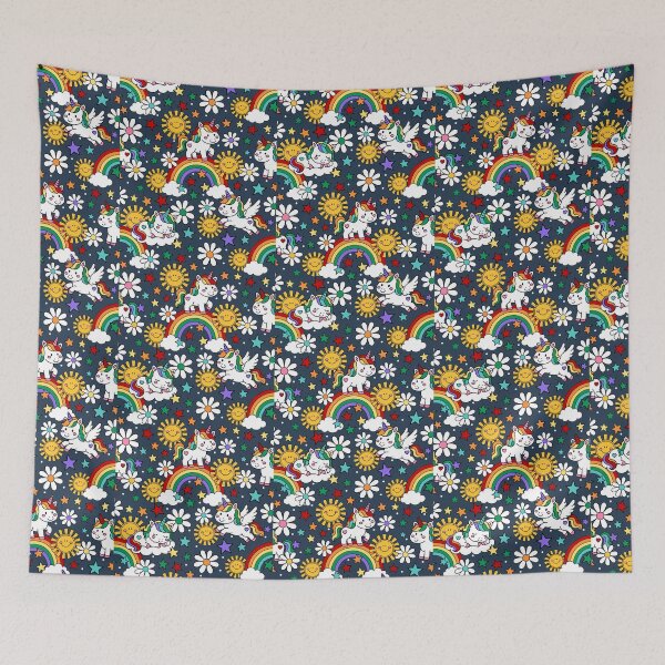 Item preview, Unicorns Rainbows and Sunshine in Navy designed and sold by KrisInStitches.