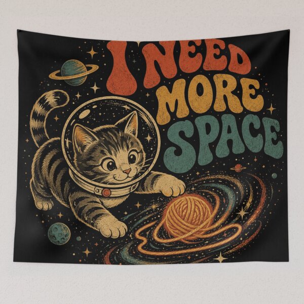 Item preview, I Need More Space - Retro Astronaut Cat & Galaxy Yarn designed and sold by AstroPal28.