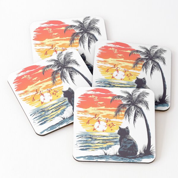 Item preview, Black Cat Watching a Tropical Sunset | Palm Tree Beach Paradise designed and sold by Awarrie.