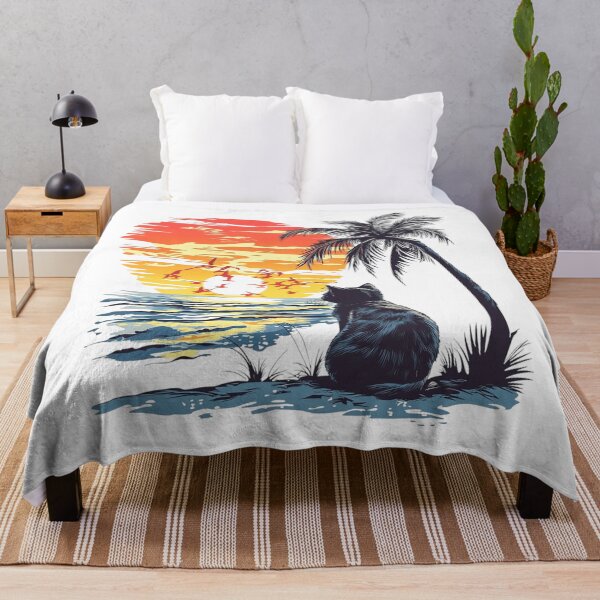Item preview, Black Cat Watching a Tropical Sunset | Palm Tree Beach Paradise designed and sold by Awarrie.