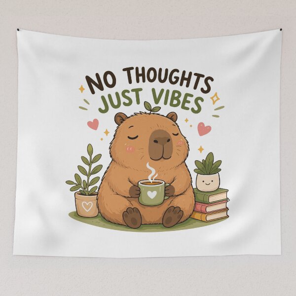 Item preview, No Thoughts Just Vibes Cute Capybara Coffee Sticker designed and sold by Charul2dartist.