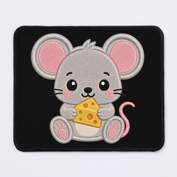 Item preview, Cute Baby Mouse Holding Cheese Embroidery Illustration designed and sold by ColorSplash123.