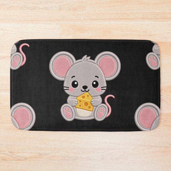 Item preview, Cute Baby Mouse Holding Cheese Embroidery Illustration designed and sold by ColorSplash123.