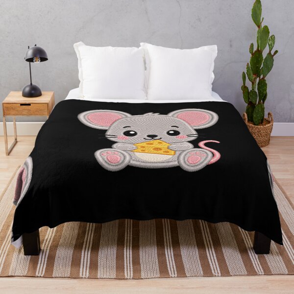Item preview, Cute Baby Mouse Holding Cheese Embroidery Illustration designed and sold by ColorSplash123.