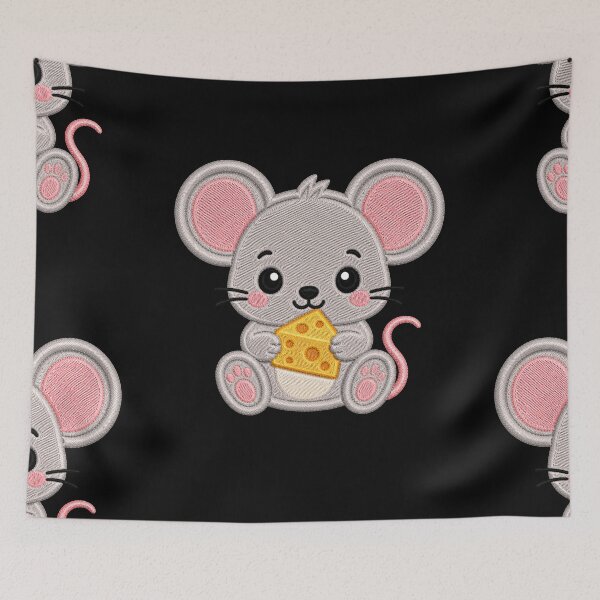 Item preview, Cute Baby Mouse Holding Cheese Embroidery Illustration designed and sold by ColorSplash123.