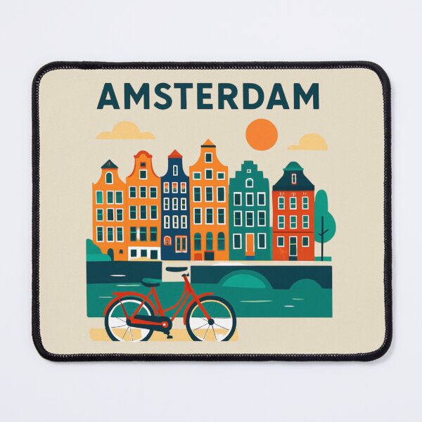 Item preview, Amsterdam Canal Houses & Bicycle | Colorful Dutch City Illustration designed and sold by Yasmine Mohammed.