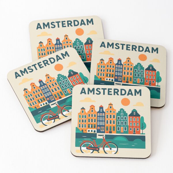 Item preview, Amsterdam Canal Houses & Bicycle | Colorful Dutch City Illustration designed and sold by Yasmine Mohammed.