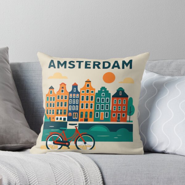 Item preview, Amsterdam Canal Houses & Bicycle | Colorful Dutch City Illustration designed and sold by Yasmine Mohammed.
