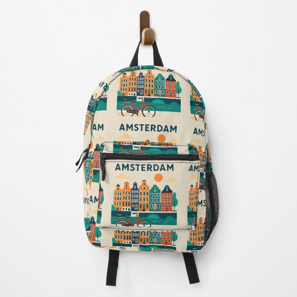 Item preview, Amsterdam Canal Houses & Bicycle | Colorful Dutch City Illustration designed and sold by Yasmine Mohammed.