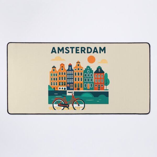 Item preview, Amsterdam Canal Houses & Bicycle | Colorful Dutch City Illustration designed and sold by Yasmine Mohammed.