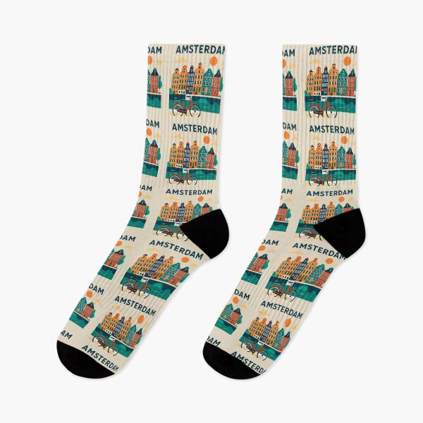 Item preview, Amsterdam Canal Houses & Bicycle | Colorful Dutch City Illustration designed and sold by Yasmine Mohammed.