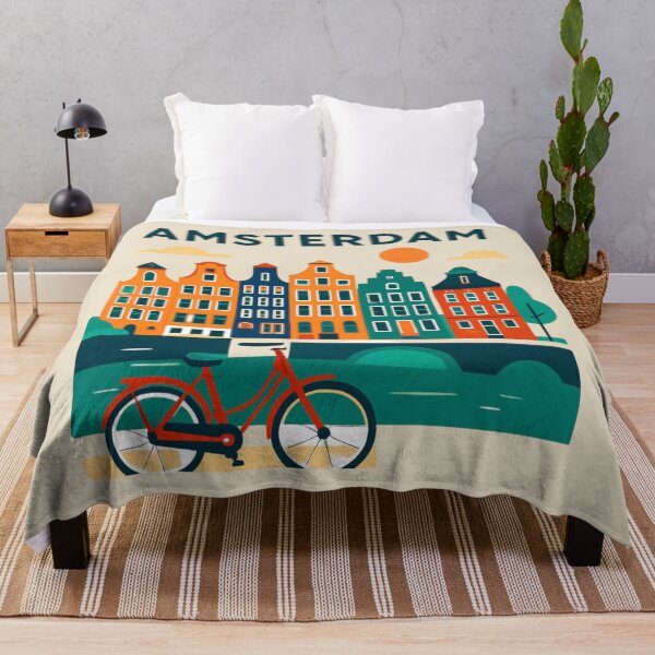 Item preview, Amsterdam Canal Houses & Bicycle | Colorful Dutch City Illustration designed and sold by Yasmine Mohammed.
