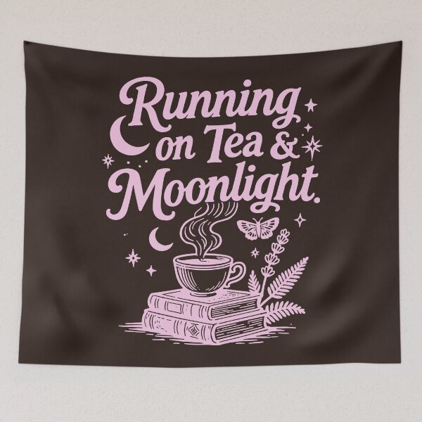 Item preview, Pink Running On Tea And Moonlight Book Lover Reading Aesthetic Cottagecore Witchy Vibes Magical Literary Design For Bookworms Night Owls And Romance Readers designed and sold by Connys Colorful World.
