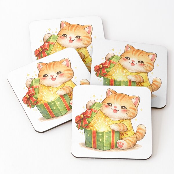 Item preview, Cute Orange Tabby Cat Opening Christmas Gift Watercolor Kawaii designed and sold by Wawa5656.