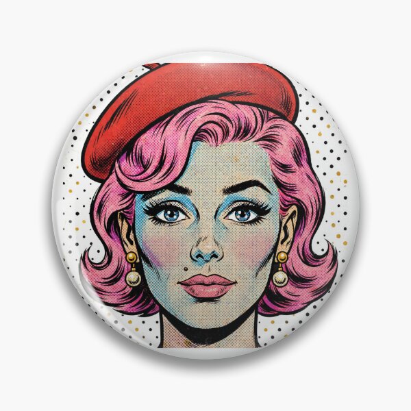 Item preview, Pink Hair Woman Red Beret Vintage Pop Art Portrait designed and sold by MAISON SYLVIE.