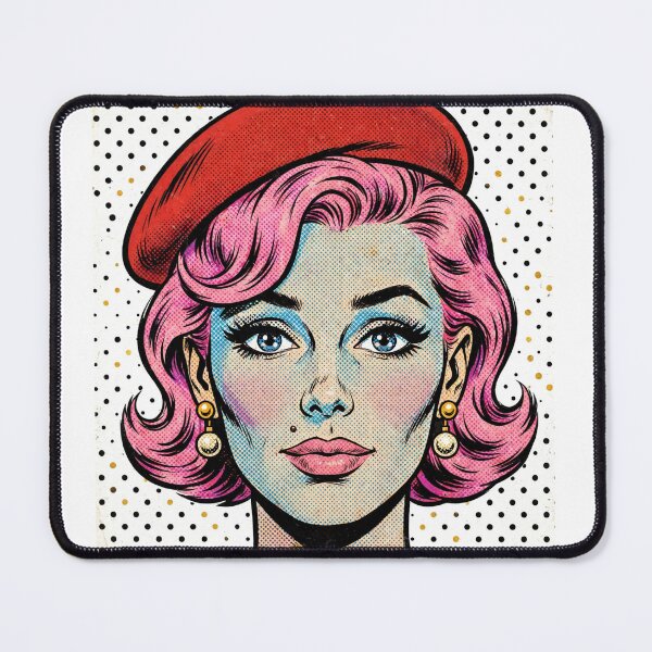 Item preview, Pink Hair Woman Red Beret Vintage Pop Art Portrait designed and sold by MAISON SYLVIE.