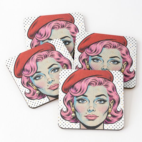 Item preview, Pink Hair Woman Red Beret Vintage Pop Art Portrait designed and sold by MAISON SYLVIE.