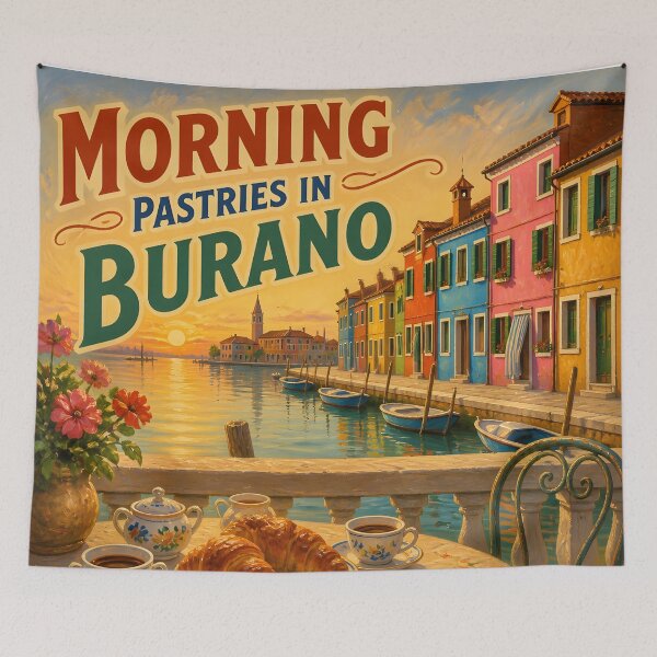 Item preview, Morning Pastries in Burano, Italy: Vintage-Style Painterly Travel Poster designed and sold by LSVart.